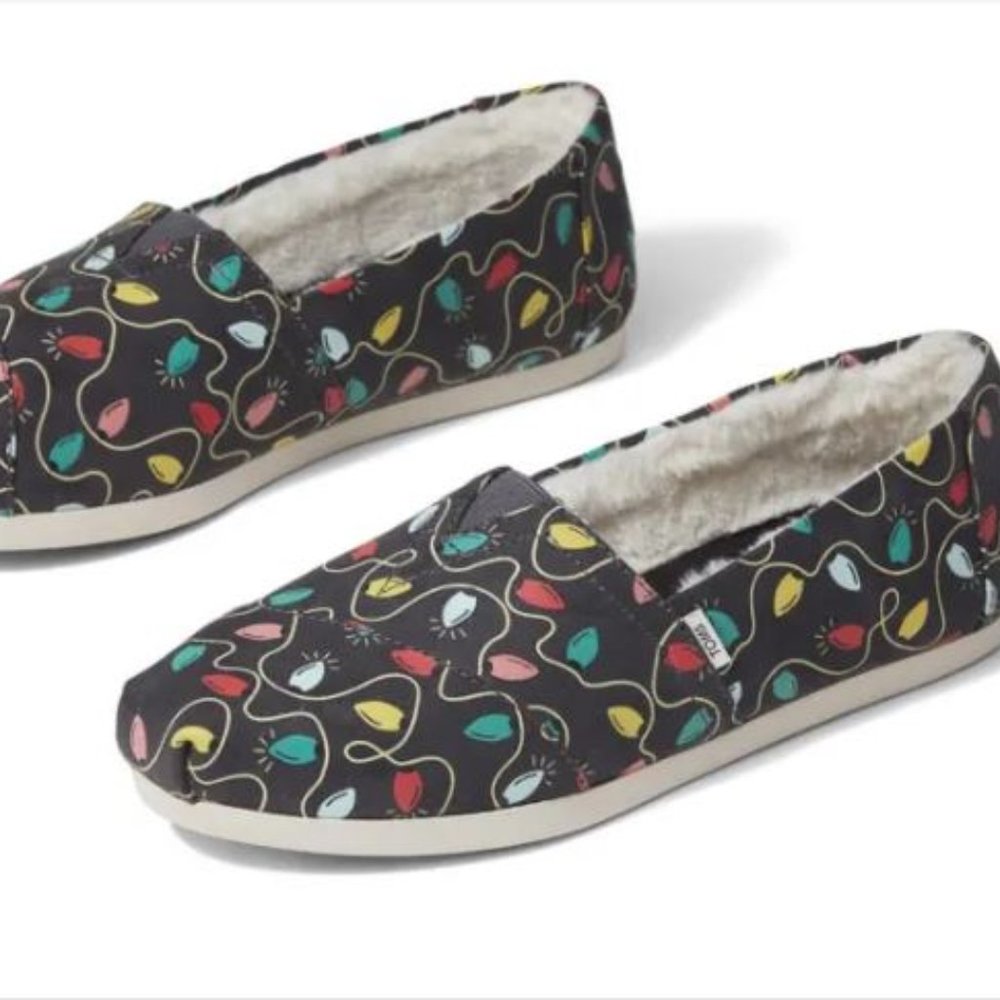 NIB Toms Fur Lined Glow in the Dark Christmas Lights Shoes Sz 8.5